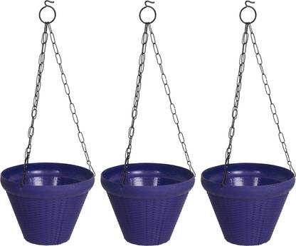 Green Gini Purple Plastic Pot Round Shaped Hanging Plant Container Set