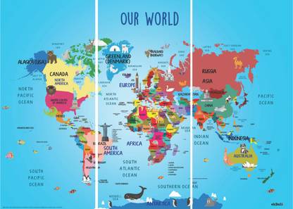 Young Explorer's World Map ( 3 Pieces) Paper Print