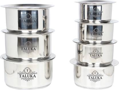 TALUKA Stainless Steel Induction Friendly Topes with Lid Steel Topia 7 PCS COMBO SET Bhaguna Tope Set with Lid 1 L capacity 19 cm diameter