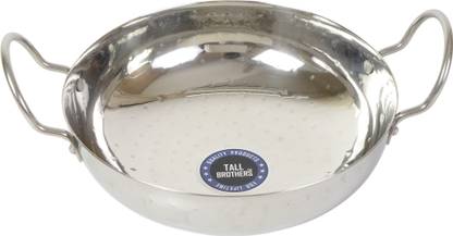 Tall brothers (7.7 Litre EXTRA LARGE) KADHAI Stainless Steel THICK & HEAVY 16 Gauge Traditional Hammered Design Kadhai / Tasla With Handle (Size -18, Diameter - 35cm, Volume - 7700ML) Kadhai 35 cm diameter 7.7 L capacity