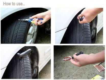 paliwalcreation Tubeless Tire Puncture Repair Kit Emergency Flat Tire Repair Patch Tool kit for Car, Bike, SUV, & Motorcycle with 3 Pcs Strips, 2 Pcs Raps Tool, 1 Pcs Gum ( set of 1) Tubeless Tyre Puncture Repair Kit