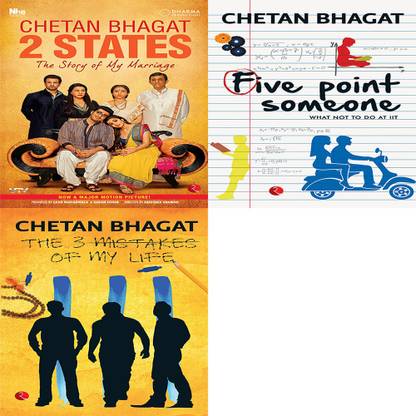 द 3 मिस्टेक्स ऑफ माय लाइफ + फाइव प्वाइंट समवन ; व्हाट नॉट टू डू एट IIT + 2 स्टेट्स द स्टोरी ऑफ माय मैरिज (सेट ऑफ 3 बुक्स)
