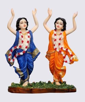 Sri Krishna Culture Medium Gaura Nitai Dancing Pose Murti God Idol Decorative Showpiece  -  15.2 cm