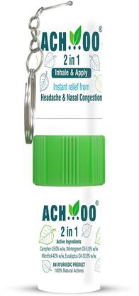 ACH...OO Inhaler and Applicator for Headache, Cold, Nasal Congestion, with 100% Natural actives (Pack of 1) Vaporizer