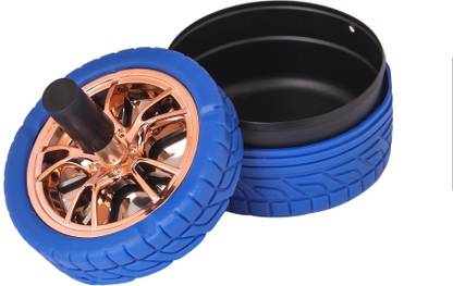 SURABHI Portable Spinning ashtray Push-down Cigarette & Sigar Ashtray Round for Home ,Office, Car & Gifts (ALLOY WHEEL BLUE) Multicolor Plastic Ashtray