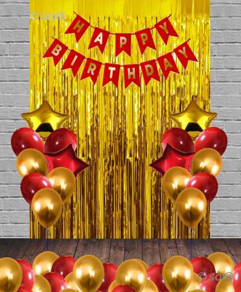 Prihit Red Gold Birthday Balloons kit for Kids Boys Girls Birthday Decoration Combo