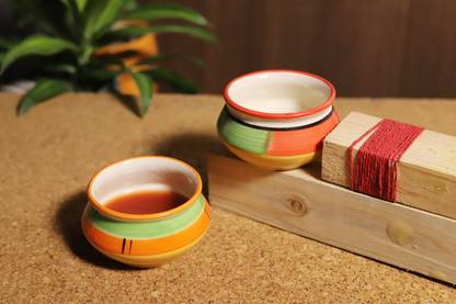 Lyallpur Stores Ceramic Sauce Bowl Chutney Bowl Set | Sauce Bowl | Ceramic Tableware Handi Shape Serving Bowl Small Size Hand-Painted Sauce Holder (Pack Of 2, Multi Color) Gifting Purpose Also.