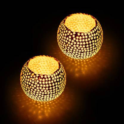 किचएक्सपो Home Decorative Tea Light Candle Holder 3 Inches ( set of 2) Glass 1 - Cup Tealight Holder Set काँच टीलाइट होल्डर सेट