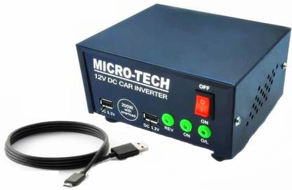 Microtech 200 Watt Mini Car Inverter with Two AC Outputs and Two USB Ports and Mobile Charging Cable Car Inverter