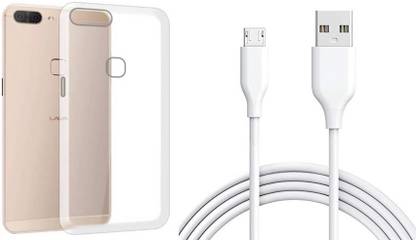 putku creations Back Cover for Lava Z90, Combo Accessories Transparent Backcase With Micro USB Cable 2.1 AMP