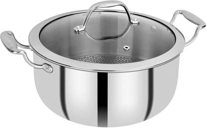BERGNER Hitech Prism 5.7 Liters Serving Pan 28 cm with Glass Lid Cook and Serve Casserole