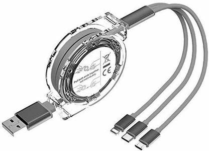 Stylewell Black Retractable Multi Charging Cable | 3-In-1 Usb Charging Cord with Phone/type C/micro Usb for All Android and Ios Smartphones Phone Converter