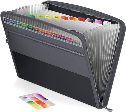 Corslet A4 Expanding File Folder 13 Pockets with Zipper Closure Accordion Expanding File Document Organizer with Sticky Labels and Front Pocket Holder for A4 Letter Size A4 File Folder