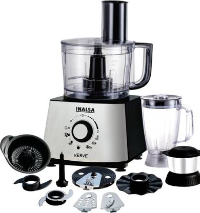 Inalsa Verve 800W Food Processor with 100% Pure Copper Motor| 2 Multipurpose Jars & 11 Accessories 800 W Food Processor