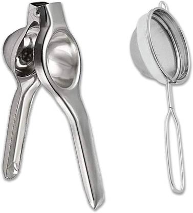 Mayflower Mayflower Lemon Squeezer (Hand held Citrus Presser) and SS Tea Strainer(Mesh Type Tea Coffee Juice Filter with Handle) 2 Pack Kitchen Tool Set
