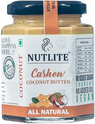 nutlite Cashew Coconut Crunchy Butter - Boost Immunity, No Added Sugar, Rich in Fatty Acids, Iron & Zinc (Combo Pack of 2)