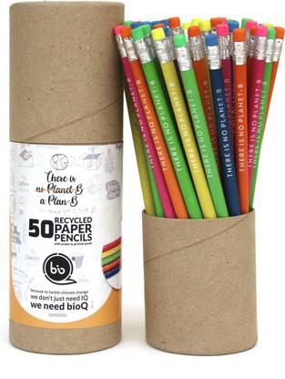bioQ Eco-Friendly Recycled paper Pencils with Eraser at back side Made from paper (Box of 50 pencils) Pencil