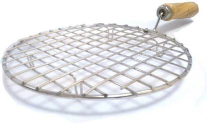 Legion ROUND Stainless Steel Wire Roster Barbecue Grill Roti Papad Chapati Toast brinjal Chicken paneer tandoor (baingan) Wooden Handle Stainless Steel net Roaster 1 kg Roaster