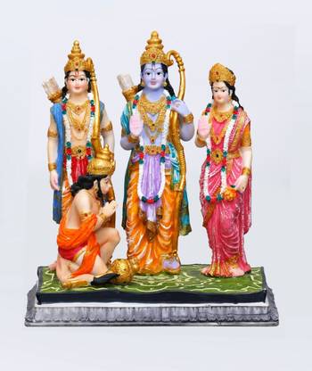 Sri Krishna Culture Medium Ram Darbar Including Ram Ji Murti , Sita Ji Murti , Laxman Ji Murti and Hanuman Ji Murti God Idol Figurine Decorative Showpiece  -  17.78 cm
