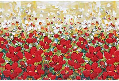 WALLDESIGN 152.4 cm Red & White Flower Wallpaper Border For Living Room Door Ceiling 5.25in x 5ft Self Adhesive Sticker