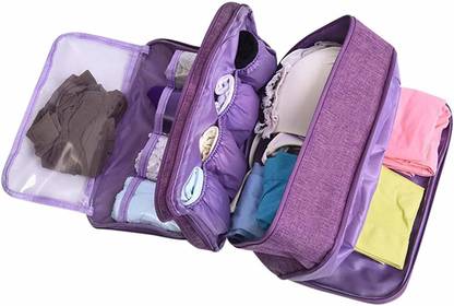 SEAGULL Fashion Portable 3 zippered Underwear Bra Storage Bag Lingerie Cosmetic Organizer Case Toiletry Bag Waterproof Travel Organizers (27.68 x 14.5 x 12.9 cm)