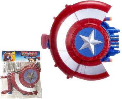 HALO NATION SUPERHERO WEAPON CAPTAIN SHIELD BLASTER TOY WITH 10 SOFT DARTS - ONE TOUCH CONVERTS FROM SHIELD TO BLASTER GUN TOY - FOR KIDS BOYS