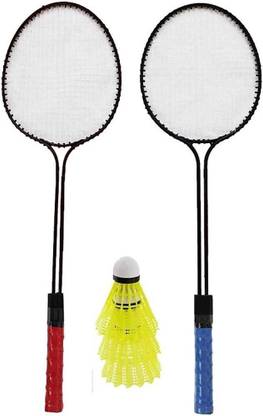 NS Sports Double Shaft Iron Body Pack Of 2 Piece Badminton Racket With 3 Piece Plastic Badminton Kit