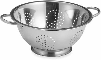 LEVOLT Colander Stainless Steel Strainer (Multipurpose deep collander Basket for Fruit, Vegetable, Pasta, Noodles) Strainer, Drainer & Washer. (Color Silver) Colander