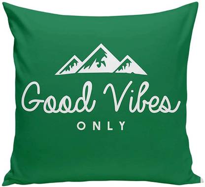 CottonFry Microfibre Cushion Pack of 1 Quotes Good Vibes Only Printed Green Cushion Cover 12x12 inch with Filler