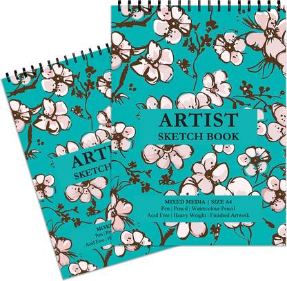 Paper Parwana Design Artist Sketch Flower Pattern Drawing Book ( Set of 2) A4 Size 50 Sheets Sketch Pad