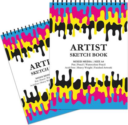 Paper Parwana Design CMYK Artist Sketch Drawing Book ( Set of 2) A4 Size 50 Sheets Sketch Pad