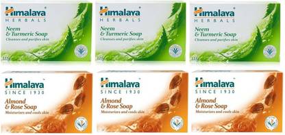 HIMALAYA Almond Rose Soap and Neem And Turmeric Soap 125 g Pack of 6