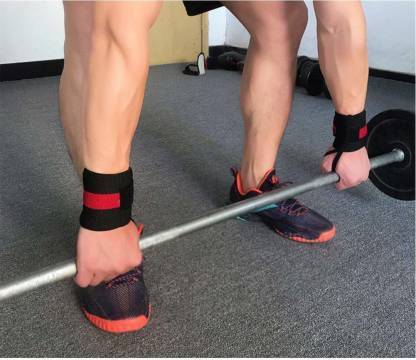 ZIDEE Weight Lifting Training Gym Straps with Thumb (Black, Red) Wrist Support