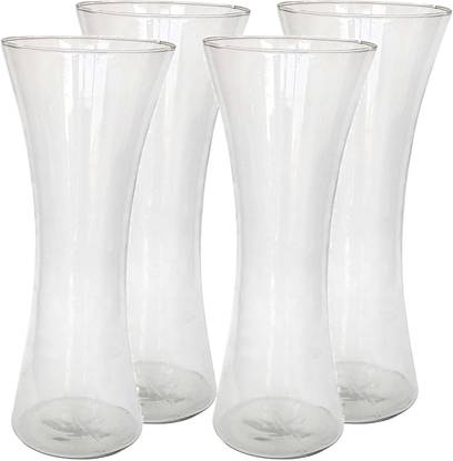 AGAMI Set of Four Curved shape Transparent Vase pot for flowers and plants Earthenware, Glass Vase