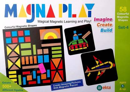 Giftinguru Magna Play Set-4 with Wooden Stand, 300 Colourful Square Magnets