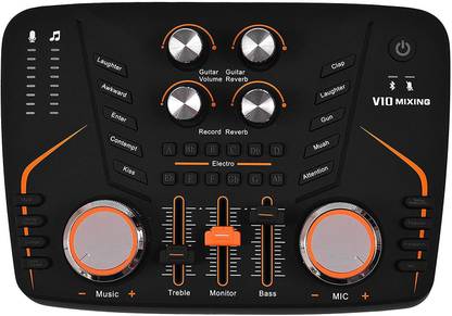 Xtreme Acoustics XA-V10 Portable audio mixer for recording live, mobile sound card with bluetooth connectivity for live streaming/podcasting/karaoke with a seperate guitar interface jack. Audio Interface
