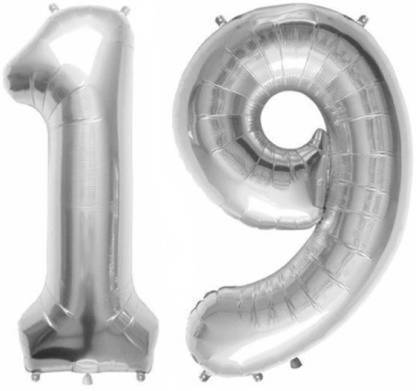 R K CREATIONS Solid Solid Silver Nineteen (19) Number/Digit/Numerical Foil Balloon Airwalker (Silver, Pack of 2) Balloon