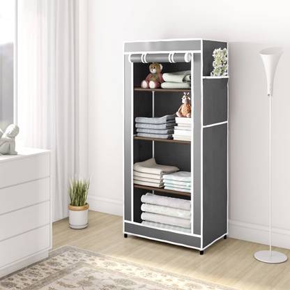 CMerchants 4 SHELF FUNTI WARDROBE-M01GREY PP Collapsible Wardrobe
