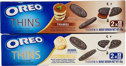 OREO Thins Tiramisu & Vanilla Delight Cookies 2x95g Cream Sandwich Biscuit