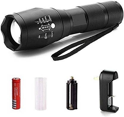 SEASPIRIT Rechargeable Metal LED Torch light 5 modes Zoom torch with battery with charging kit Torch 8 hrs Torch Emergency Light