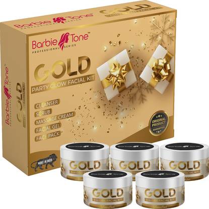 Barbie Tone Gold Facial Kit, Party Glow Diamond Professional Series Suitable For all Age,(Set OF 5)