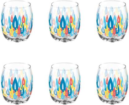 TREO (Pack of 6) D Ziner Lyon Glass Set of 6, 200 ml, Colour Drops Glass Set Water/Juice Glass