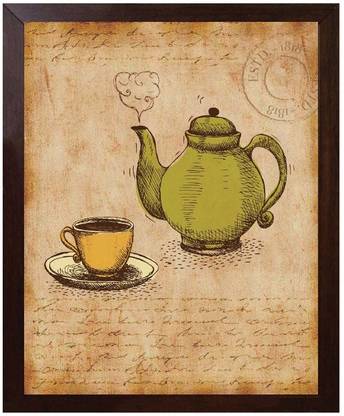 Inside Out Innovative Designs Vintage Tea Pot Wall Art with brown frame Digital Reprint 10 inch x 8 inch Painting