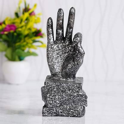 WEBELKART Hand Gesture Desk Statues Finger Sculpture Décor, Victory Sign Hand, Hand Sculpture, Hand Statue, Vaastu showpiece, Antique showpiece, Hands Sculpture Decorative Showpiece  -  22 cm
