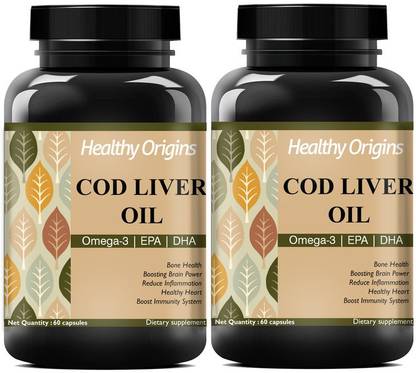 Healthy Origins Cod Liver Oil Capsules for Heart and Brain health (Pack Of 2)