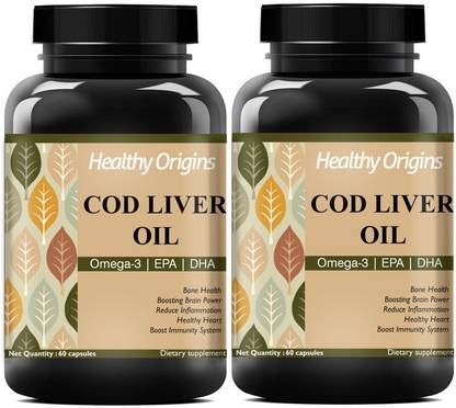 Healthy Origins Cod Liver Oil Capsules for Heart and Brain health (Pack Of 2) Premium