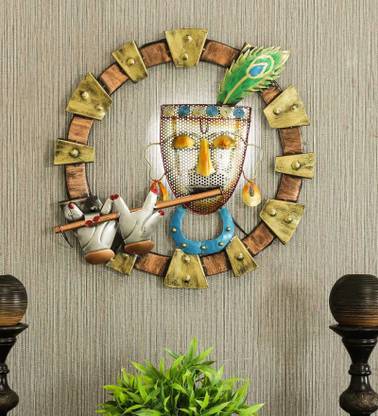 Craft Edge Iron Lord Krishna Frame with Led Lights Wall Hanging Showpiece Item for Home Decor