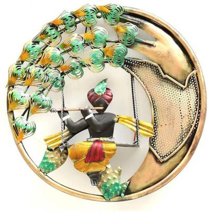 Craft Edge Iron Handmade Jhula with Lord Krishna with Led Lights Wall Hanging Showpiece Item for Home Decor