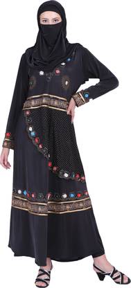 Vaquita Polyester Self Design Abaya With Hijab