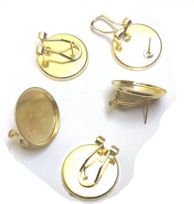Mahabal Creations Earring Studs Pairs base with Round Blank Tray for jewelry making 10 pairs Gold Plated, Metal